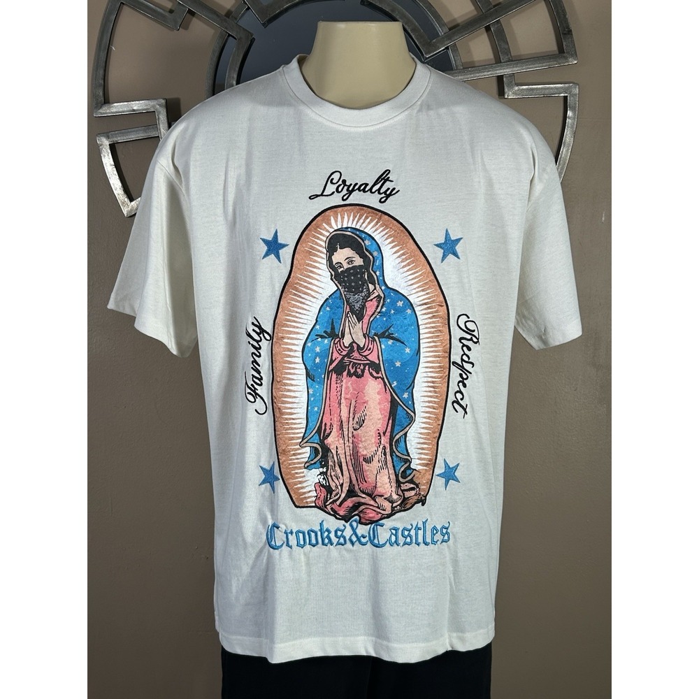 Crooks & Castles Family Loyalty Respect Heavyweight Oversized Shirt Sz L  Cream